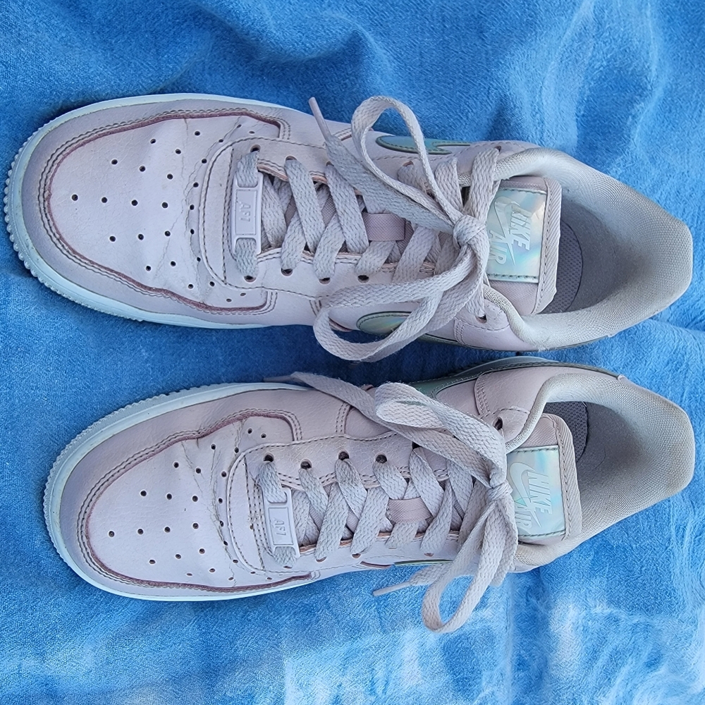 NIKE Air Force ones Pink Iridescent Swoosh Womens size Size 7.5 - Picture 7 of 14